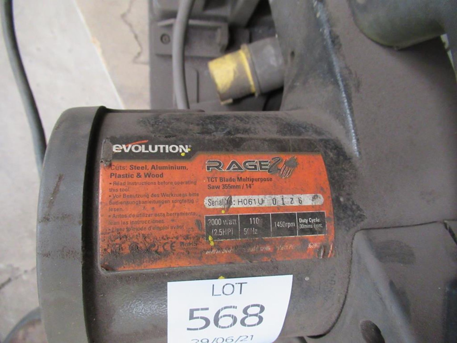 Evolution Rage 2 110V chop saw - untested - Image 2 of 2