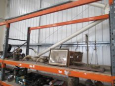 Contents of Shelf to include Vintage Weighing Scales, Vintage Paraffin Tourch , 3 sets Cow/ Buffalo