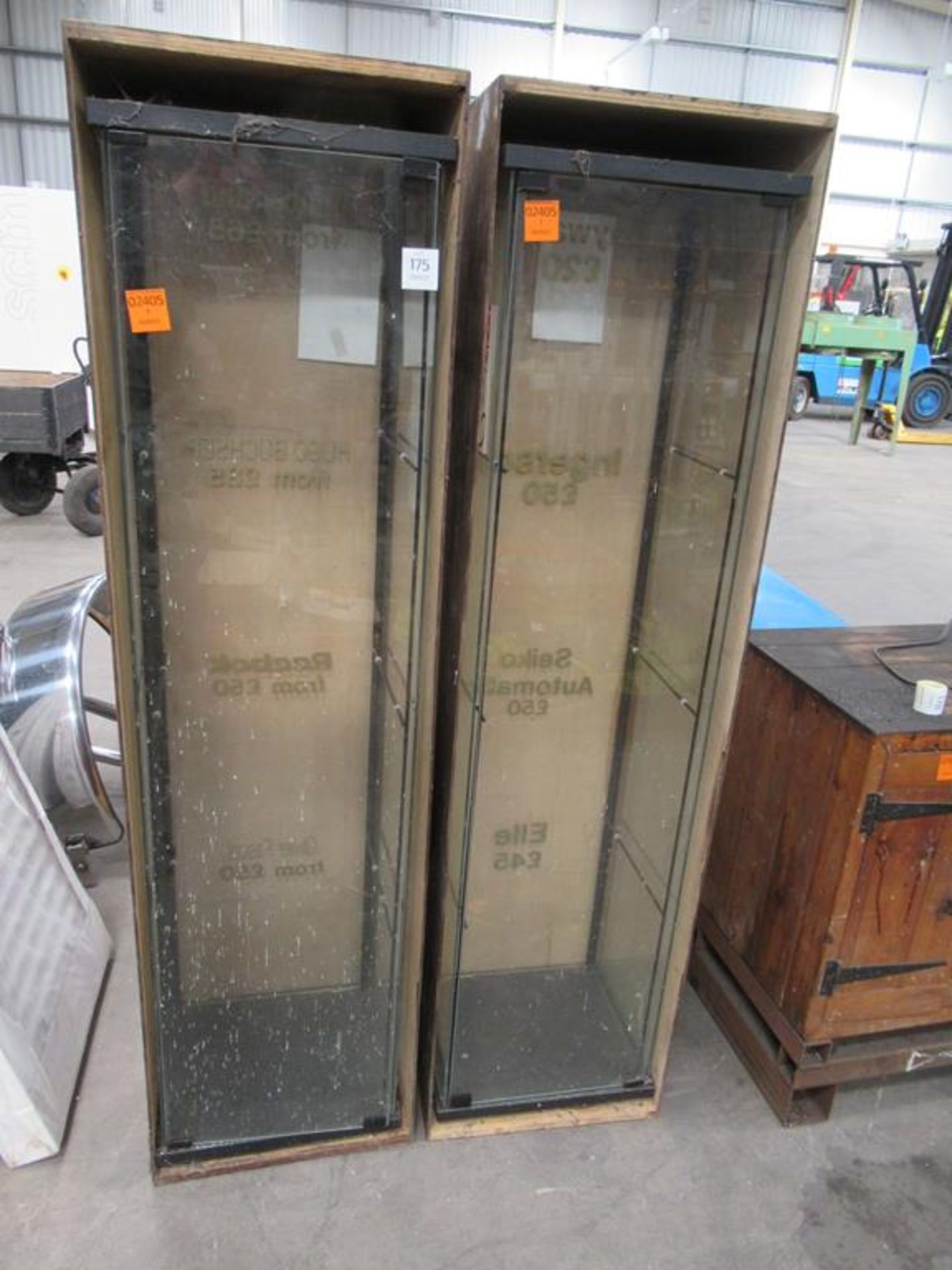 2x Glass Display Cabinets, no shelves