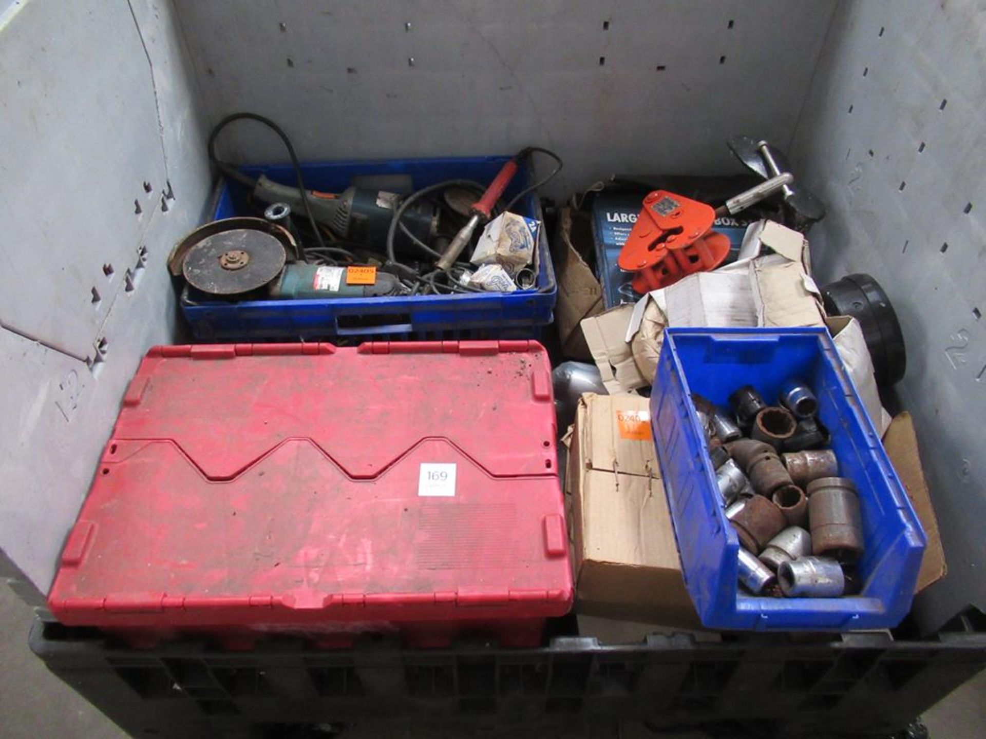 Stillage to contain Various Power Tools, Cutting Disks, Sockets, 2 x Manual Sheering sets etc