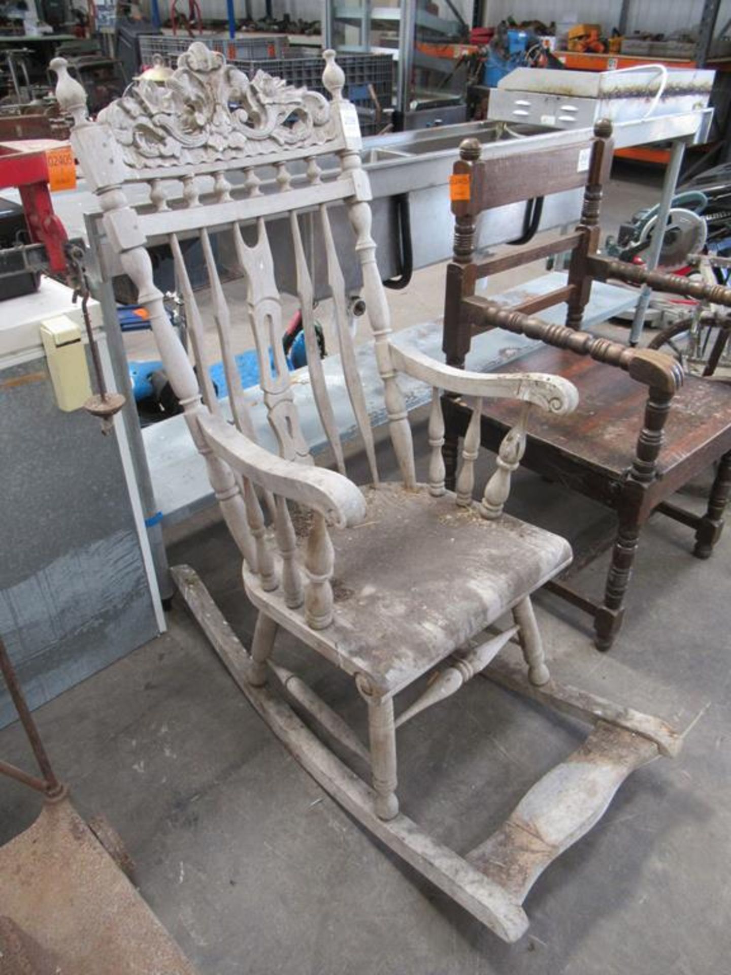 High Backed Spindled Wooden Carved Rocking Chair - Image 2 of 3