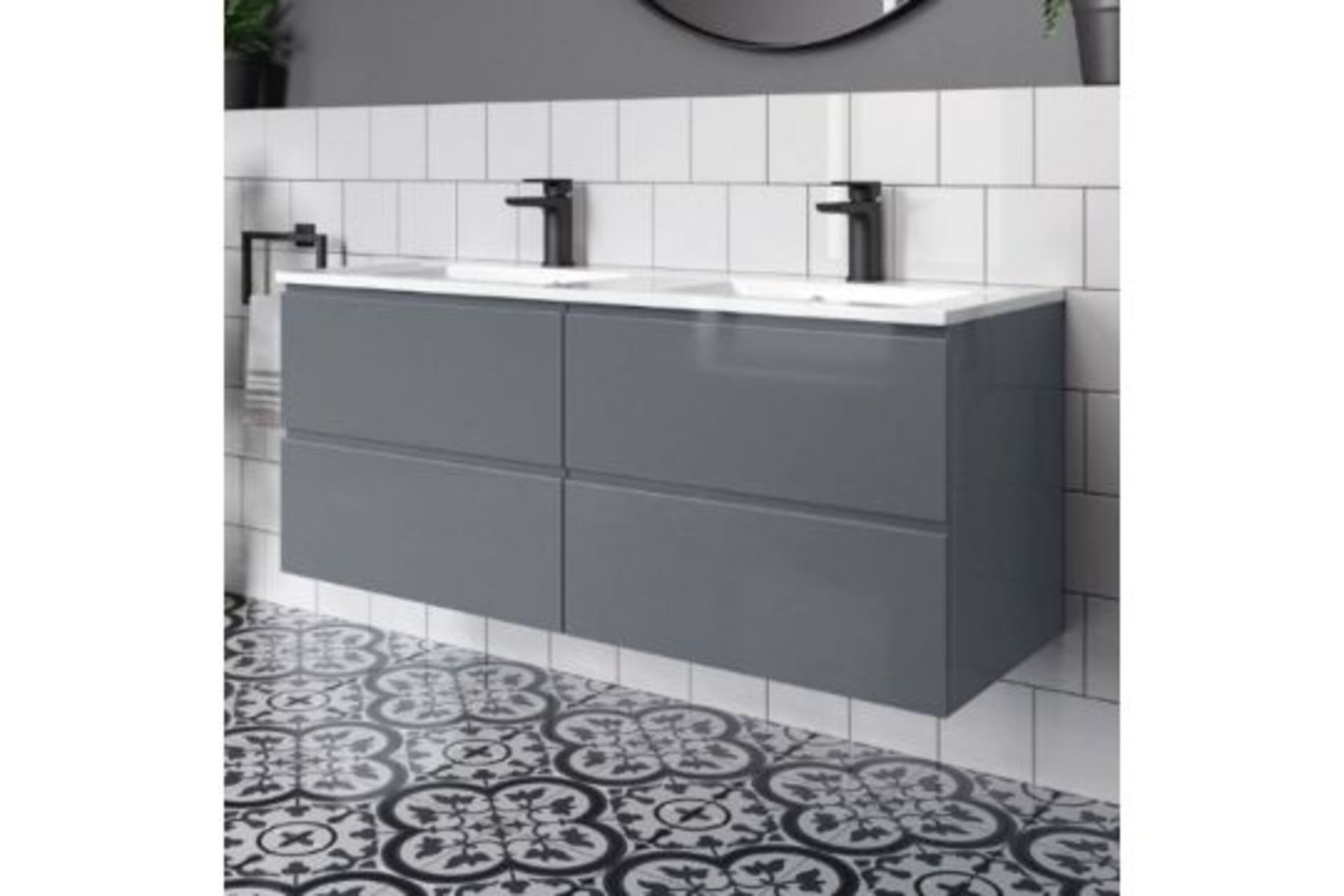 NEW 1200mm Trevia High Gloss Grey Double Basin Cabinet - Wall Hung. Comes complete with basin. - Image 3 of 3