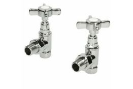 New & Boxed Traditional Angled Heated Towel Rail Radiator Valves Cross Head Pair 15mm Manual. For