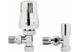 New & Boxed Chrome Thermostatic Control Angled Designer Radiator Valves Pair 15mm New. RRP £49.99