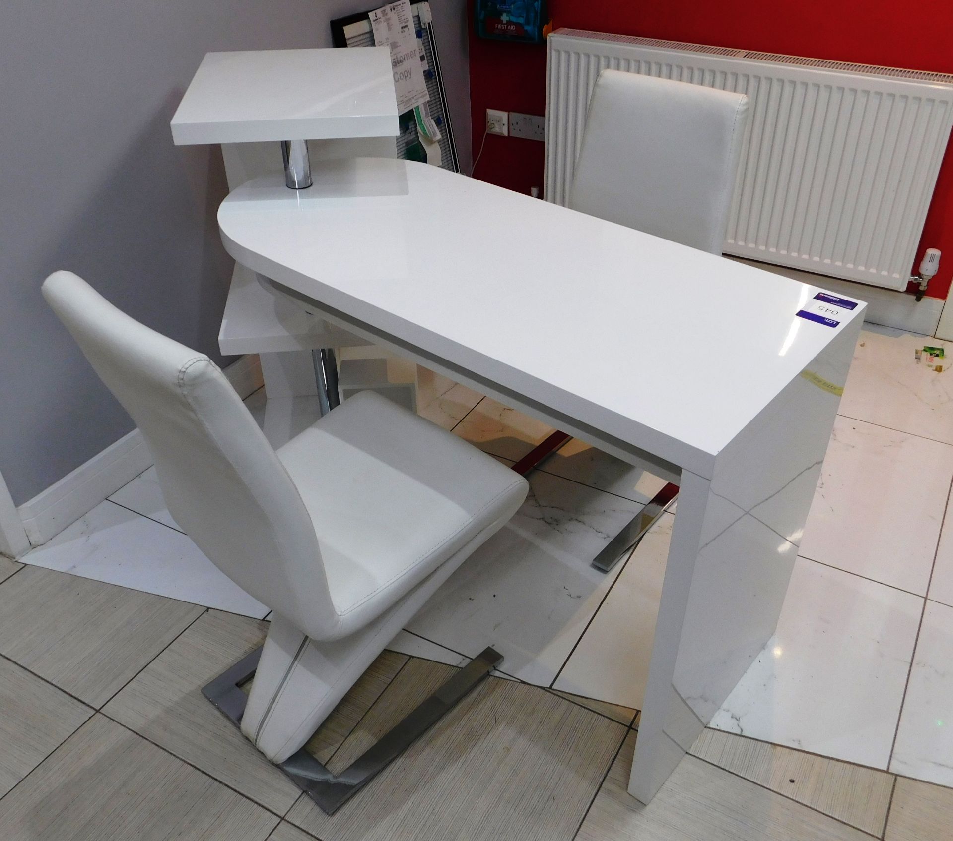 Contemporary White Gloss Two Section Desk and Shel - Image 2 of 3