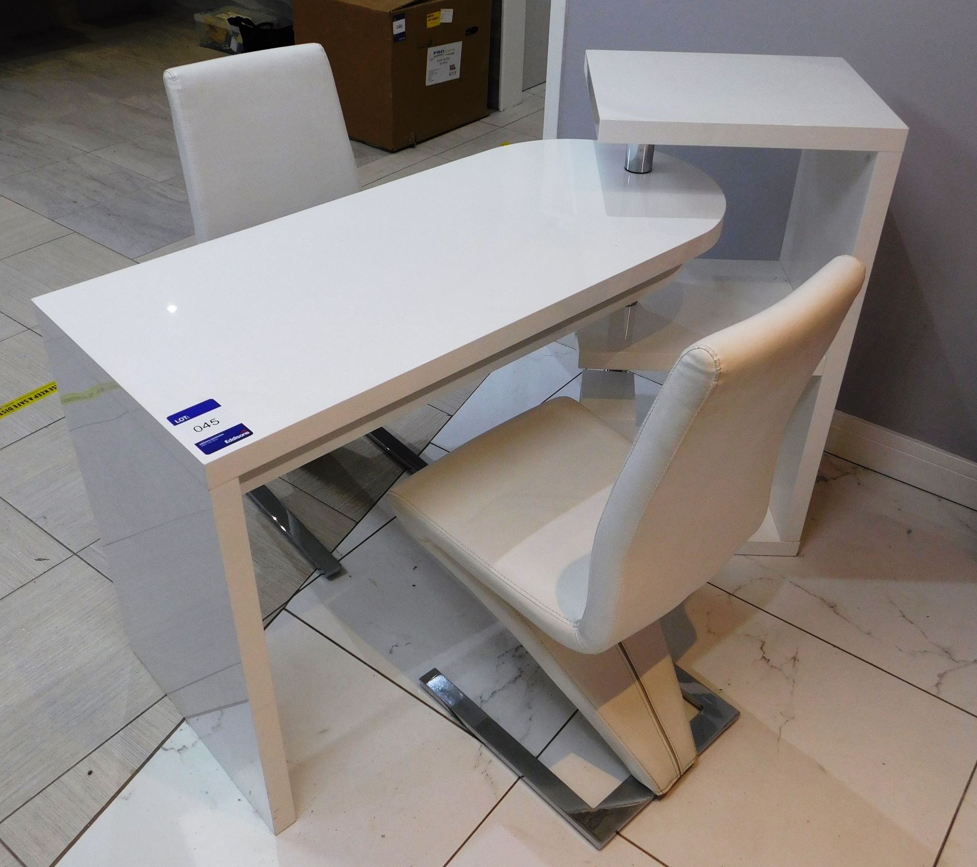 Contemporary White Gloss Two Section Desk and Shel