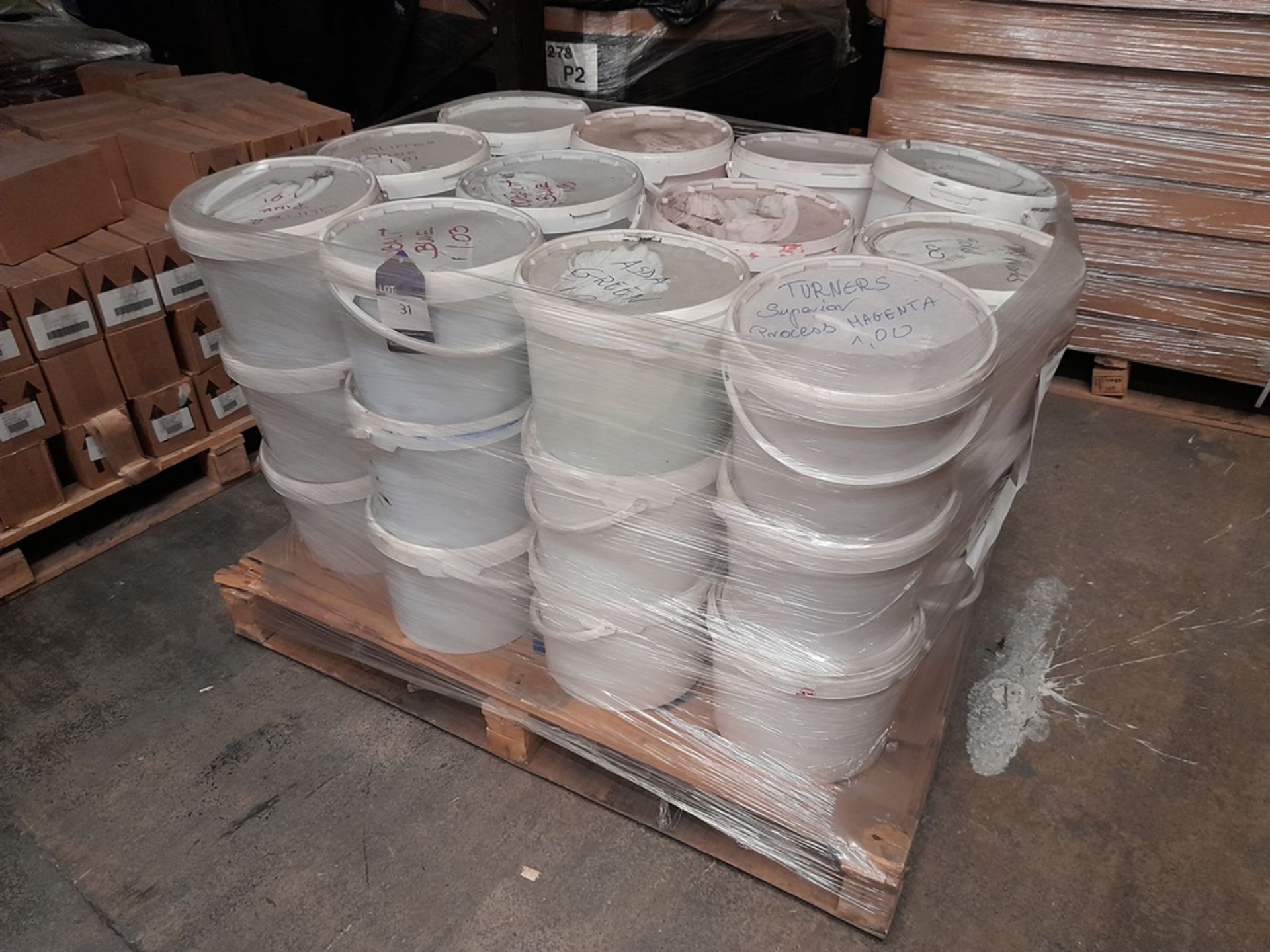 1 Pallet of finished paint, approx.. 36 tubs, various colours