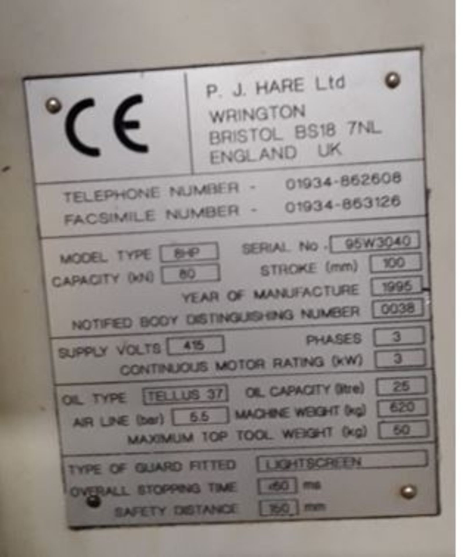 Hare Type 8 HP Hydraulic C Frame Press - Image 2 of 7