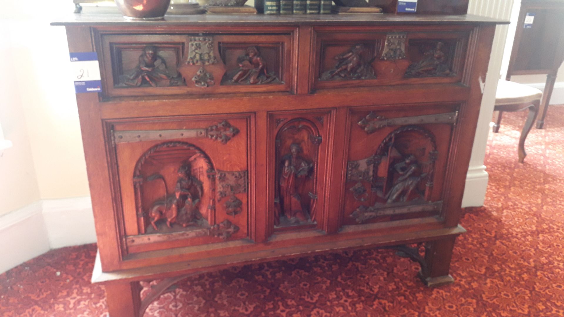 Oak Gothic Style Deep Relief Carved Sideboard, Rep - Image 2 of 8