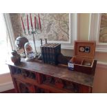 Humidor, Timber Bookends, Antique Effect Clock, Pa