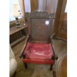 Oak Armchair Red Leather Seat, Oak Side Table on L