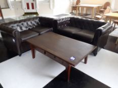 2 Chesterfield Style Sofas & Wooden low Table