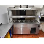 Stainless steel 5 hatch servery, with overhead shelving, and undercounter storage (Approx. 1800 x