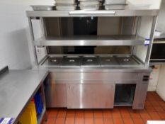 Stainless steel 5 hatch servery, with overhead shelving, and undercounter storage (Approx. 1800 x