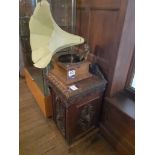 Vintage Gramophone and Oak Gothic Style Side Cabin