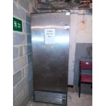 Unbadged upright stainless steel refrigerator (non-working) and contents of various fuels