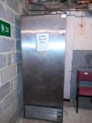 Unbadged upright stainless steel refrigerator (non-working) and contents of various fuels