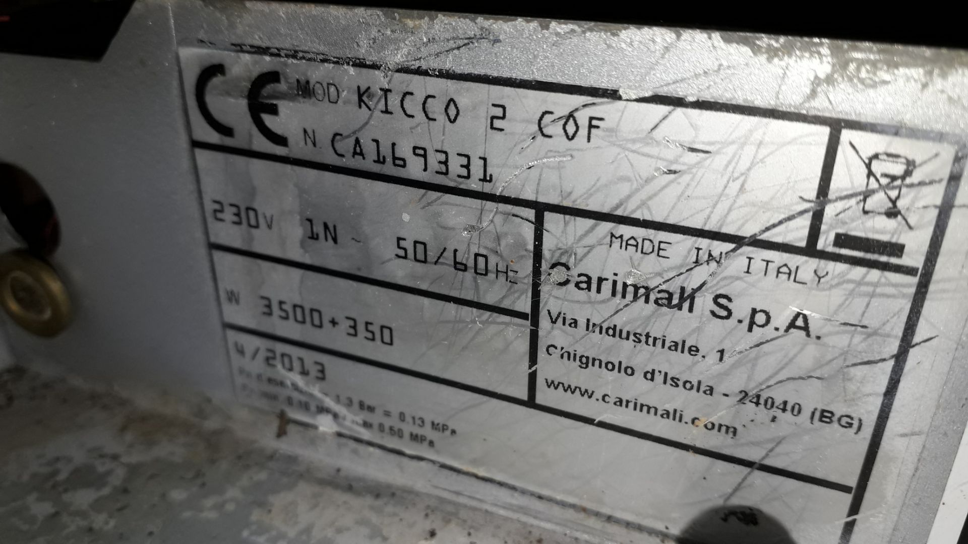 Carimali KICCO 2 Group Espresso Coffee Machine, Serial Machine CA169331 (2013) - Image 3 of 3