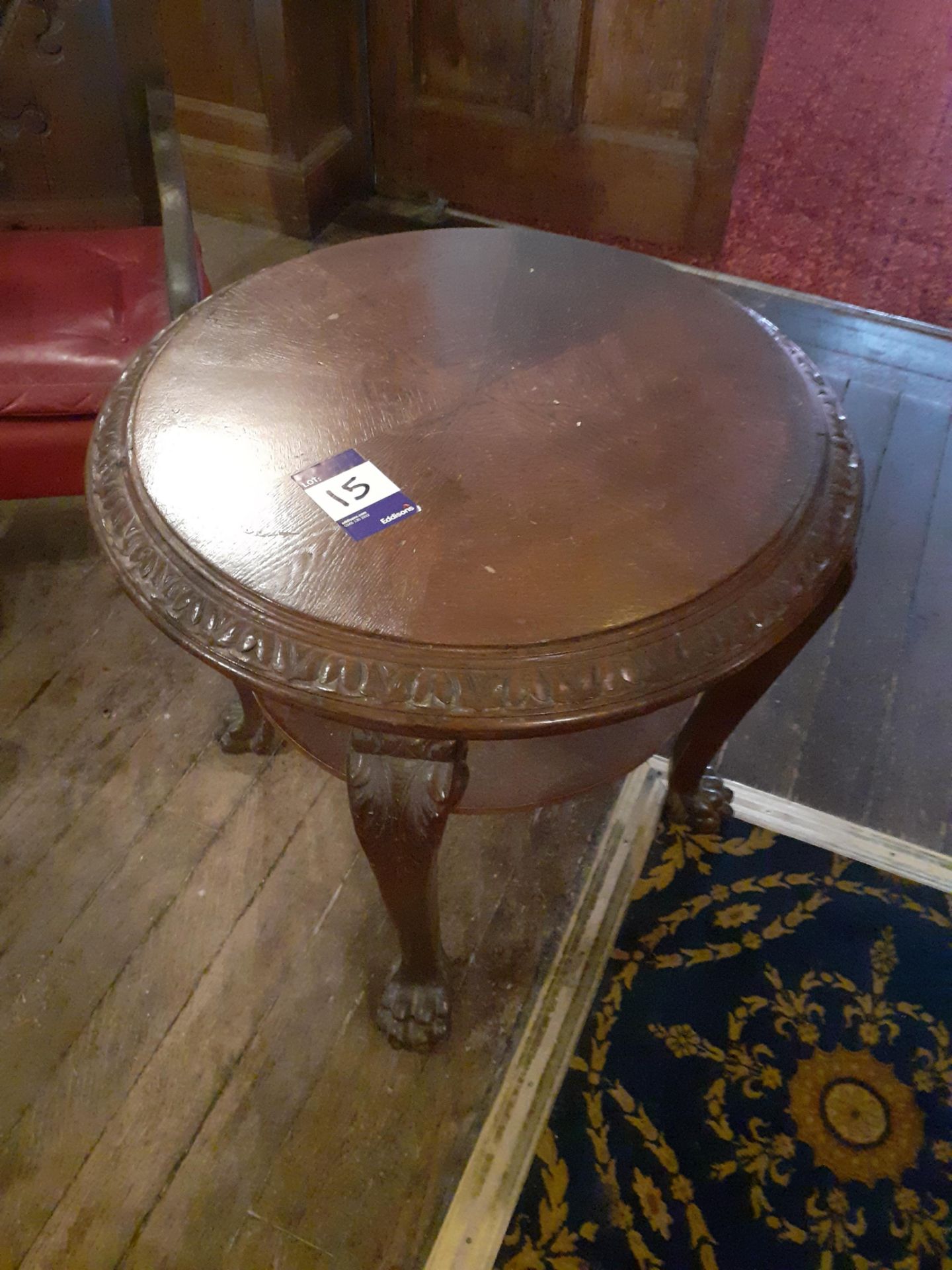 Oak Armchair Red Leather Seat, Oak Side Table on L - Image 2 of 3