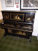 Black Lacquer Chinoiserie Decorated Upright Piano