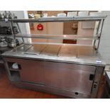 Stainless steel 5 hatch servery, with overhead shelving, and undercounter storage (Approx. 1800 x