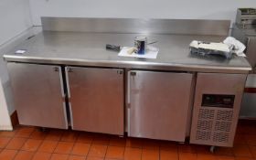 Unbadged stainless steel mobile triple door chiller unit (Approx. 1800 x 700mm)