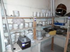 Large quantity of assorted crockery to shelving