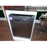 Stainless steel twin door plate warmer, integrated within a mobile counter