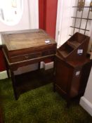 Antique Oak Writing Table, Mahogany Side Cupboard