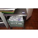 Stainless steel mobile trolley (Approx. 550 x 550mm) - includes quantity of coffee cups to trolley