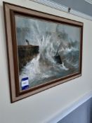 Acrylic On Board Painting of a Stormy Sea Scene