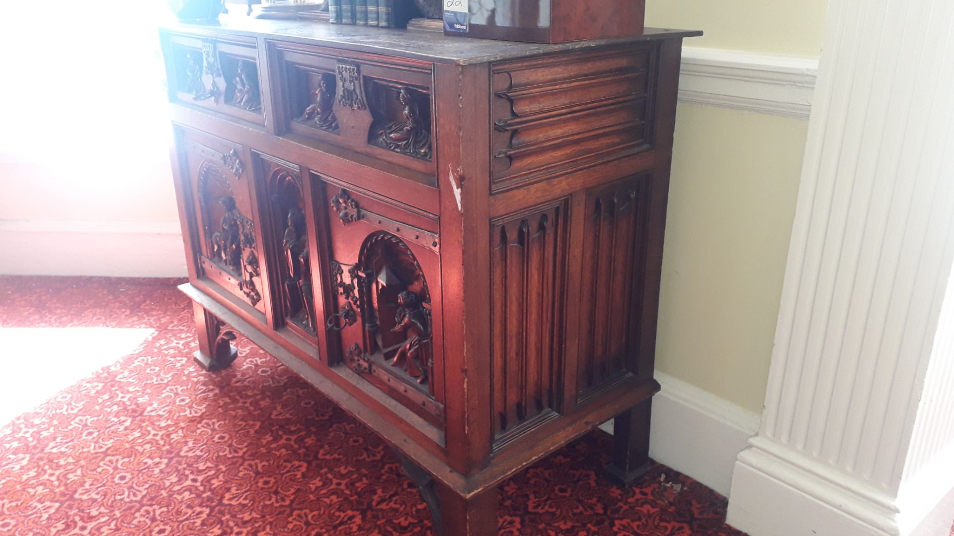 Oak Gothic Style Deep Relief Carved Sideboard, Rep - Image 3 of 8