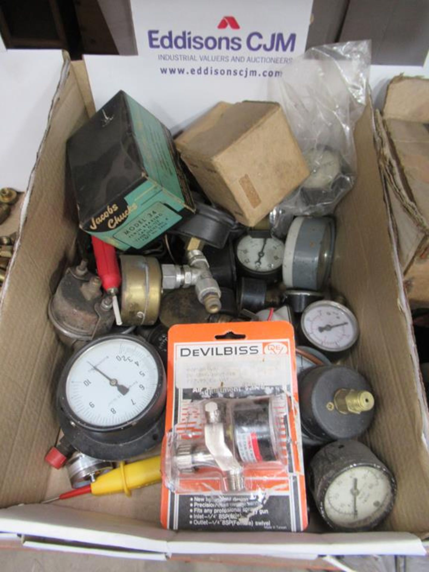 Box of various Air/Gas pressure Gauges