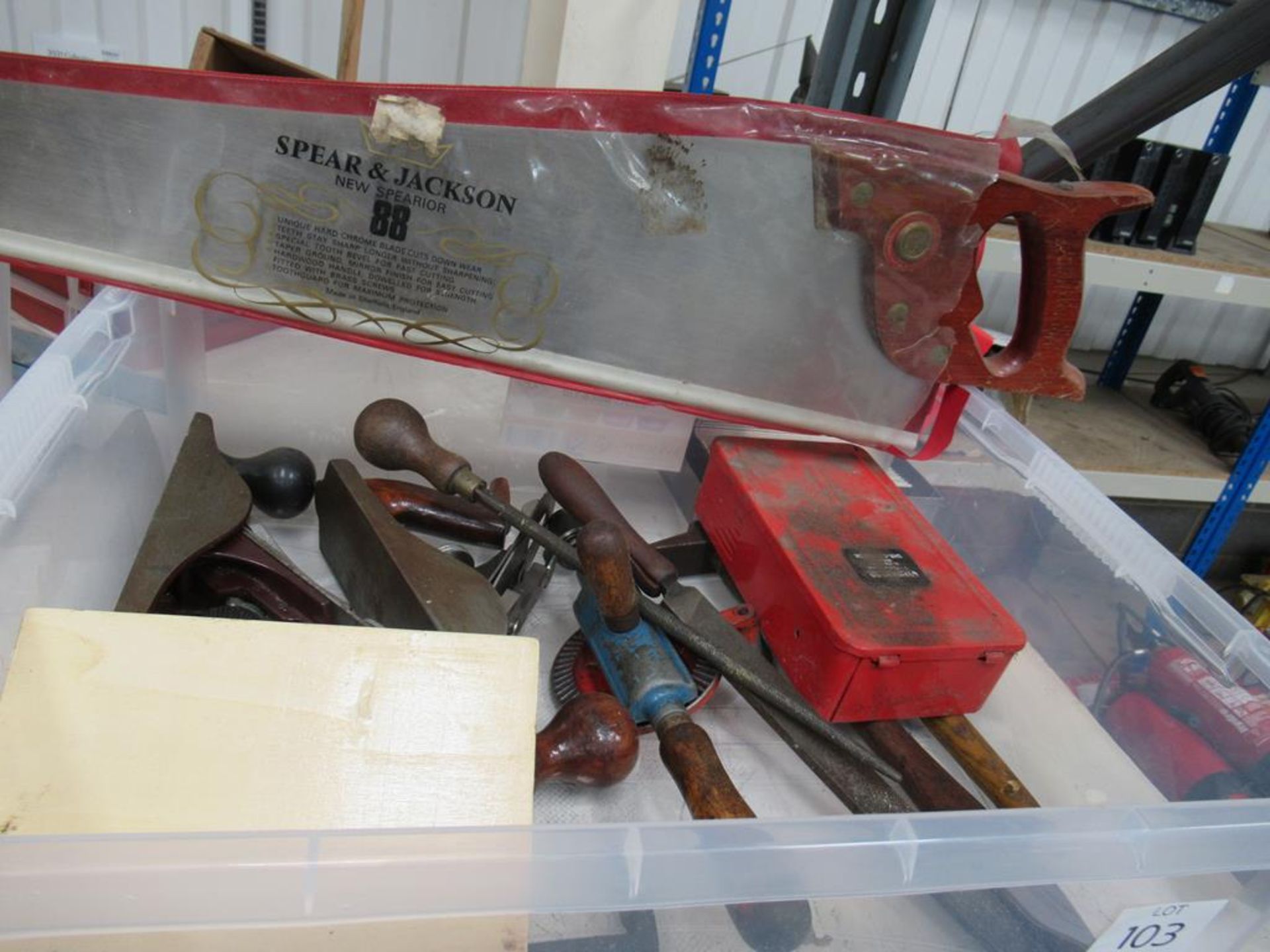 Various Hand Tools in Crate to include 2x Wood Planers, Hand Saw and Router bits etc - Image 2 of 4