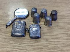 Five Hallmarked Silver Thimbles to include 'Hovis Bread', and 'James Walker' Advertising examples, 2