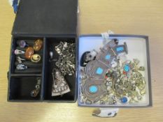 Hallmarked Silver Watch Fob Birmingham 1901, Large Turquoise Necklace, Silver charms, Rings, Earring