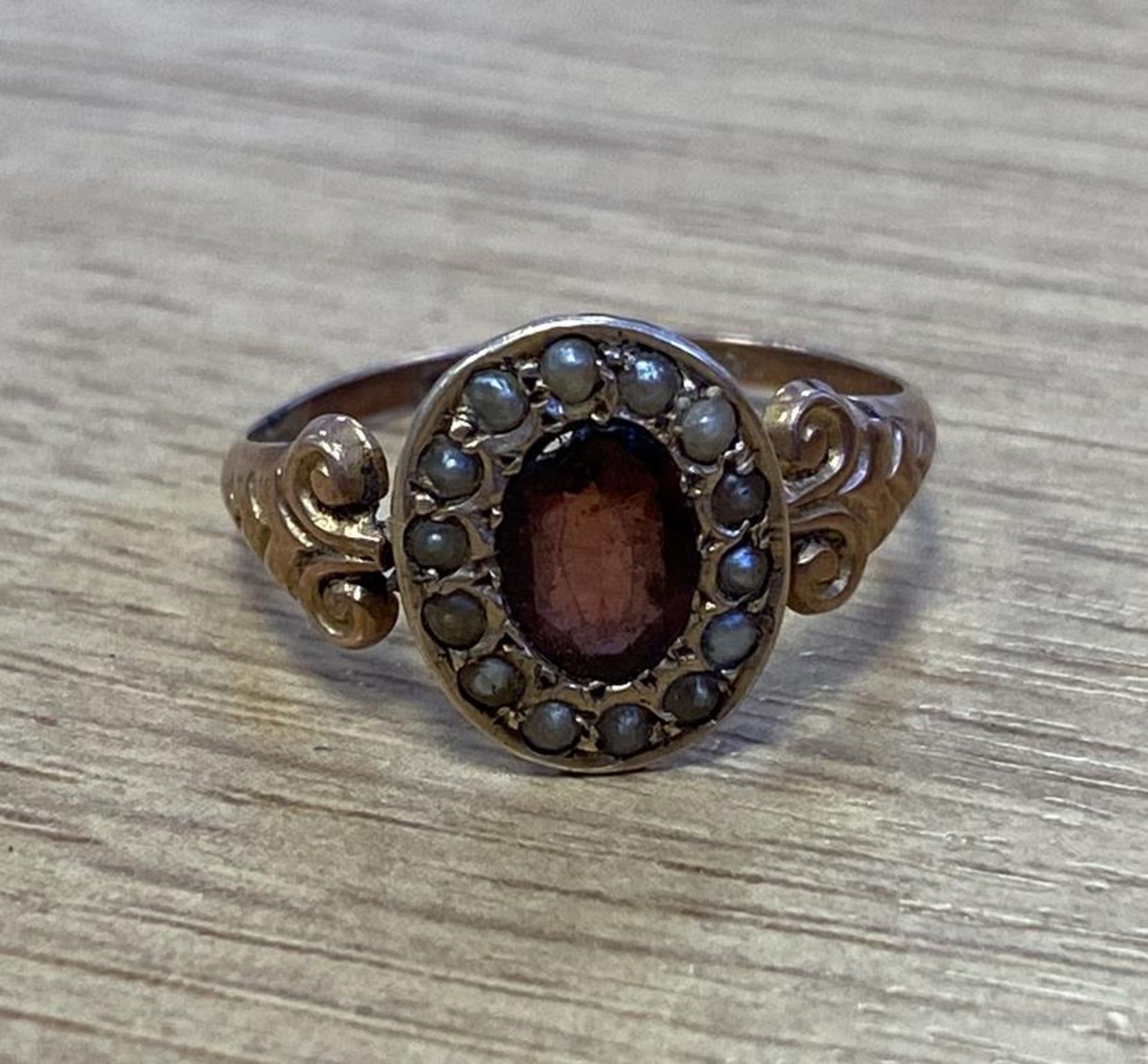 9ct Gold Seed Pearl/Garnet Ring Birmingham 1913