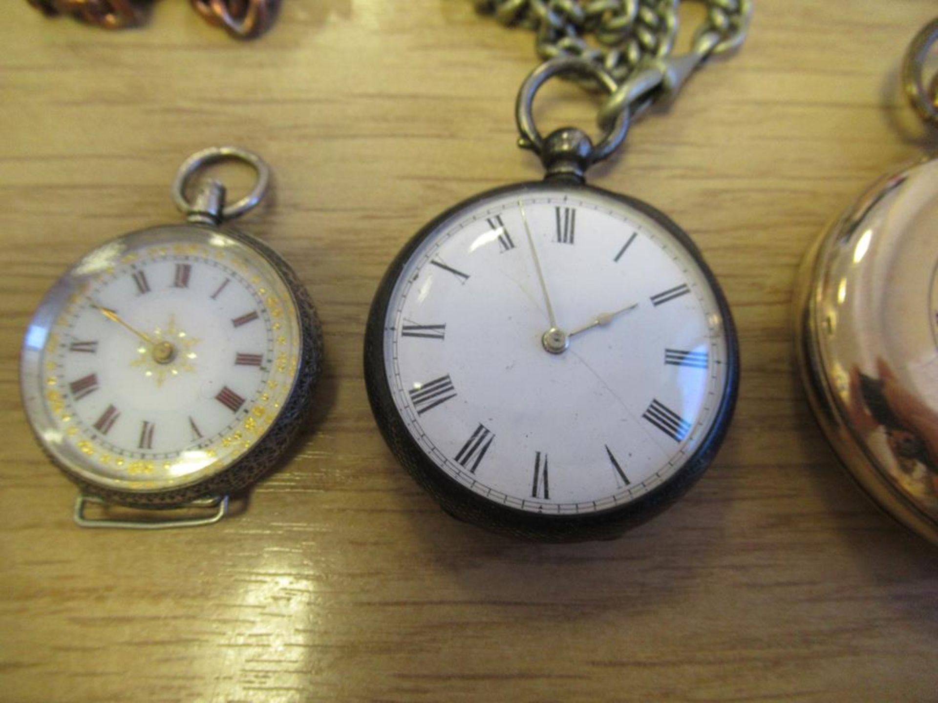 2 x Silver Fob Watches, Rolled Gold Half Hunter Pocket Watches, Watch Chain and Key etc - Image 2 of 3