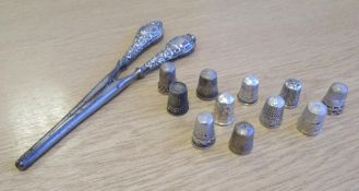 Eleven Thimbles mostly hallmarked, Charles Horner and others, Silver Handled Glove Stretchers