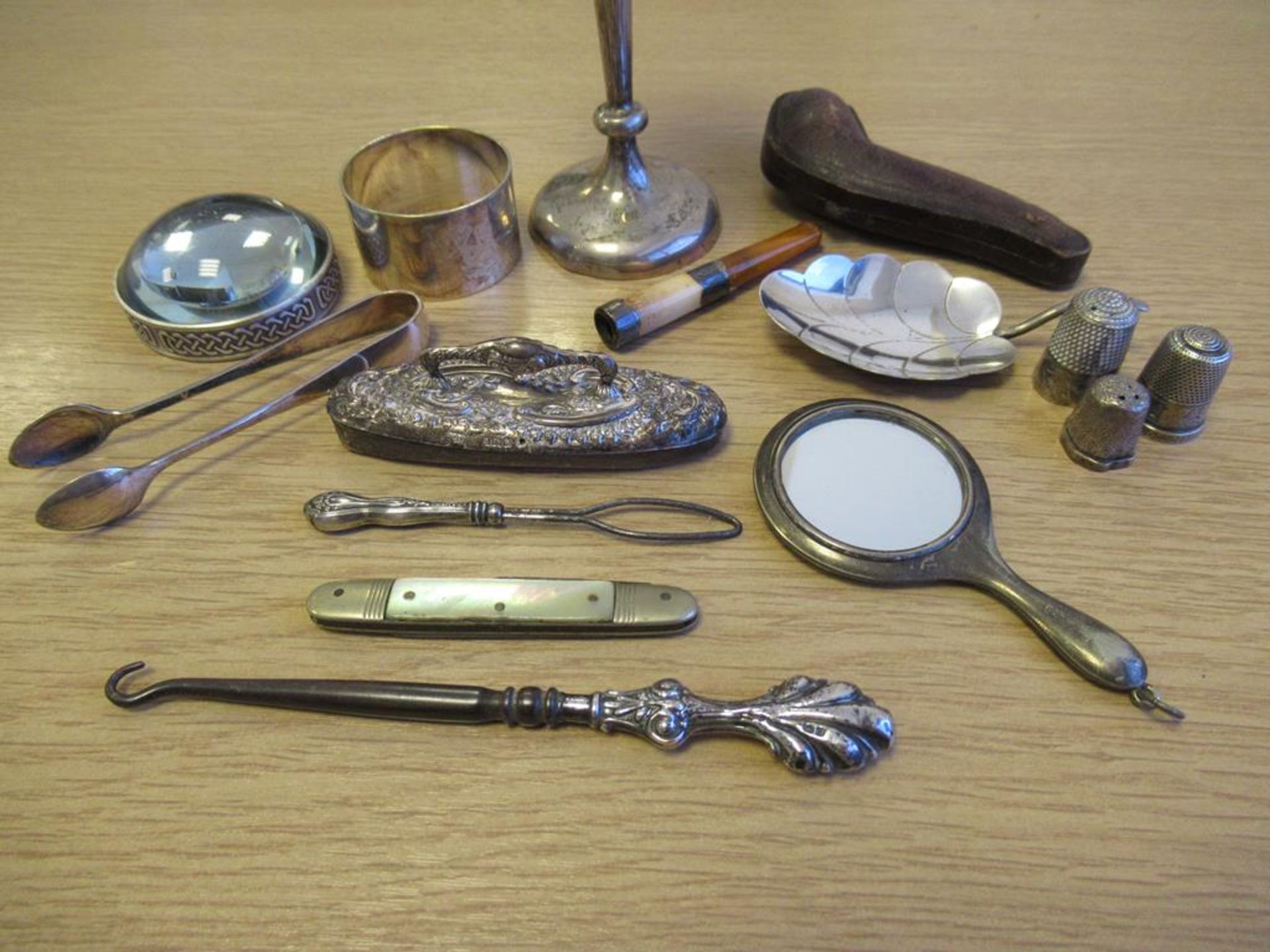 London Hallmarked Silver Vase Marked 925, Caddy Sppon, Silver Hallmarked Thimbles, Dressing Table Pi - Image 2 of 2