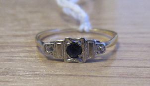 Unmarked Art Deco Diamond Sapphire Ring (1.4g)