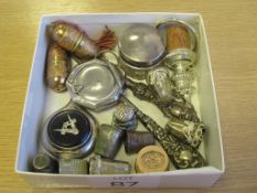 Hallmarked Silver Compact, Box and Handle. A Masonic Compact, Thimbles, Sewing and Thimble Cases Hal