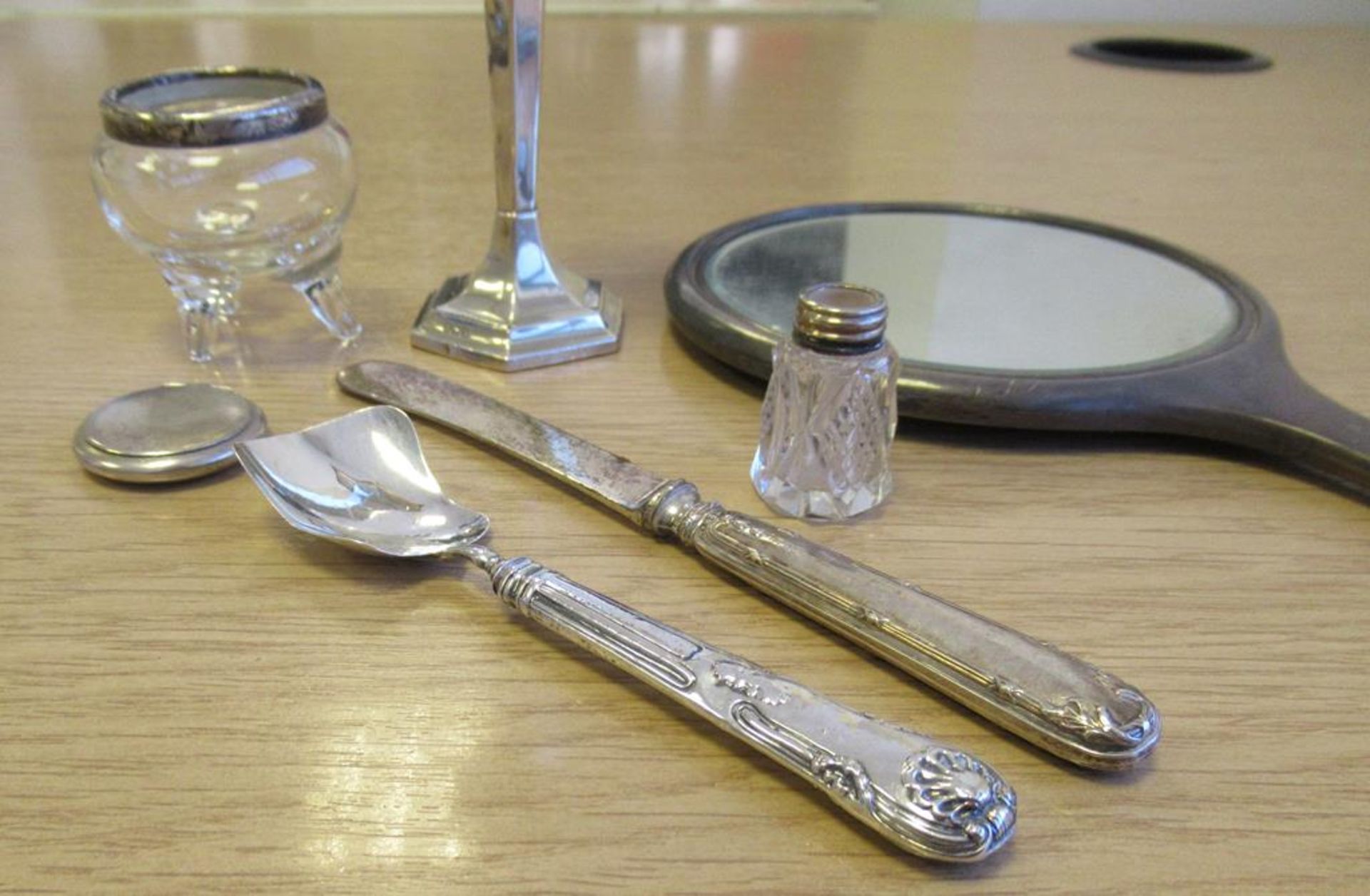 Georgian Hallmarked Silver Caddy Spoon, Silver Vase Birmingham 1921, TortoiseshellMirror Birmingham - Image 2 of 6