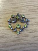 Edwardian Seed Pearl and Peridot Brooch/Pendant Marked 9ct