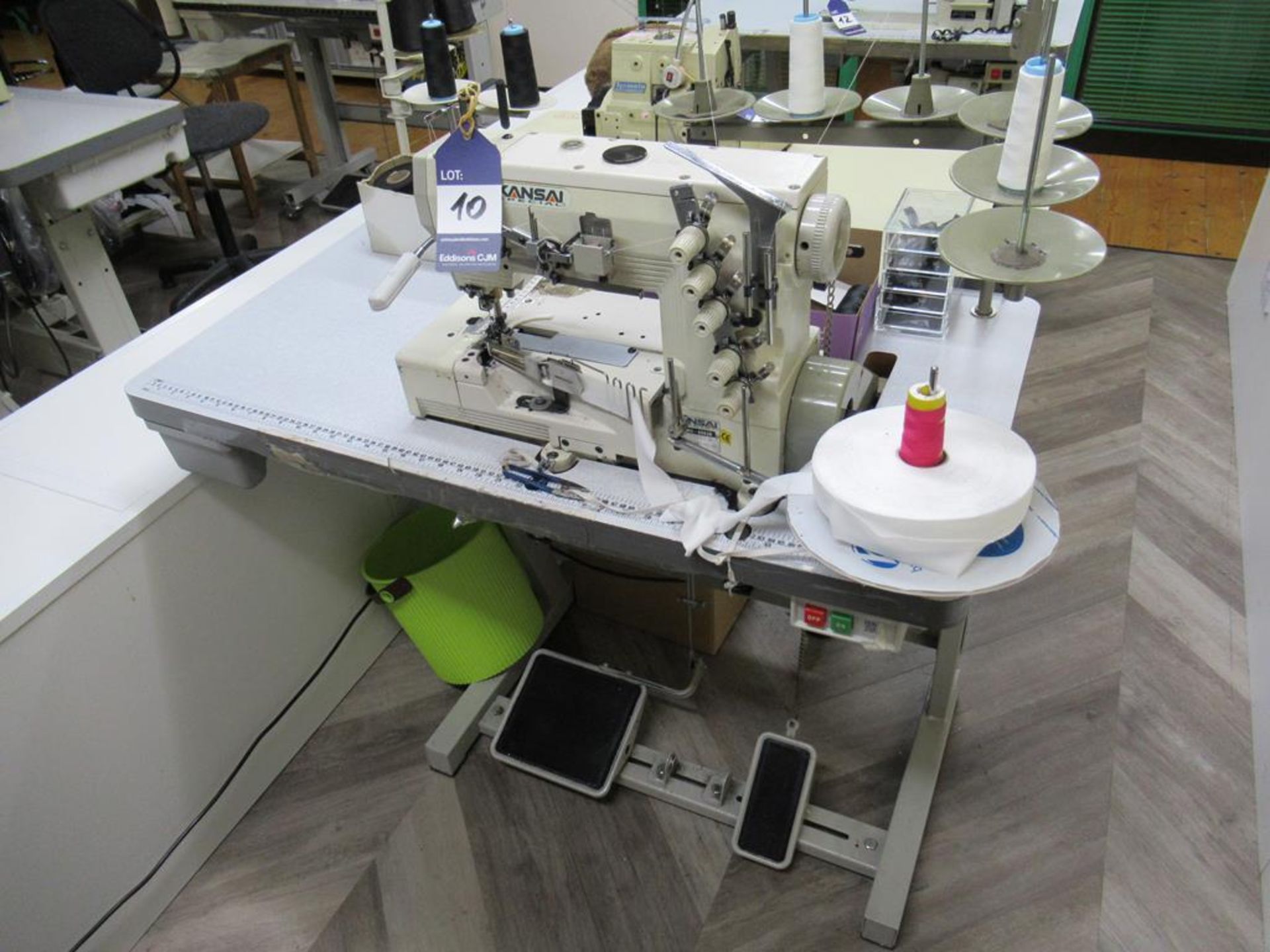 A Kansai Special WX-8803D 3 Needle Top and Bottom Cover Stitch Industrial Sewing Machine complete wi