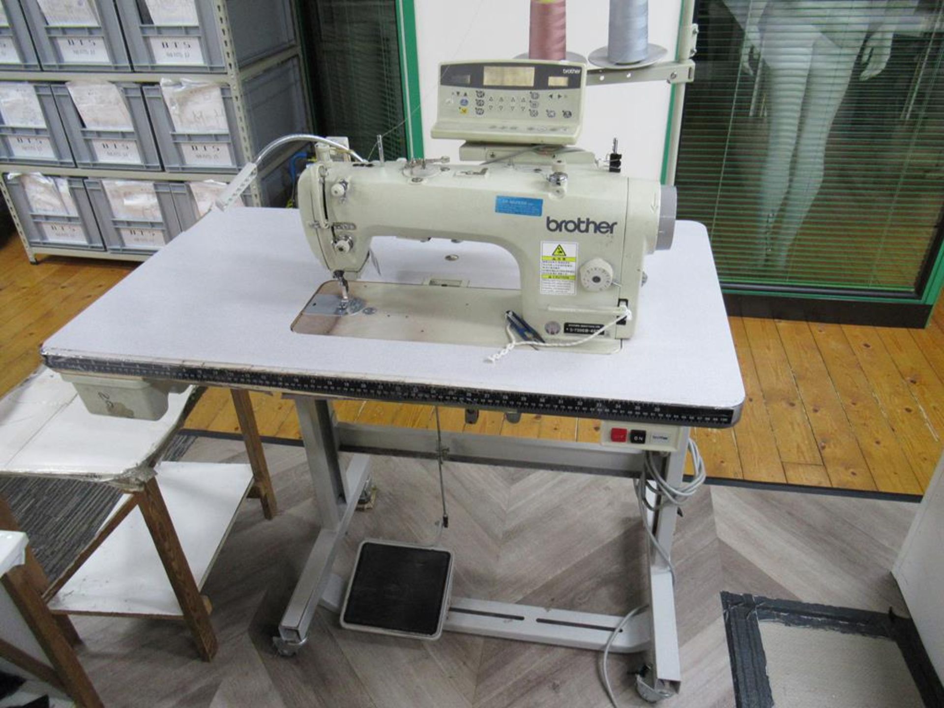 A Brother S-7200B- 403 Single Needle Direct Drive Straight Stitch Sewing Machine with Electronic Fee