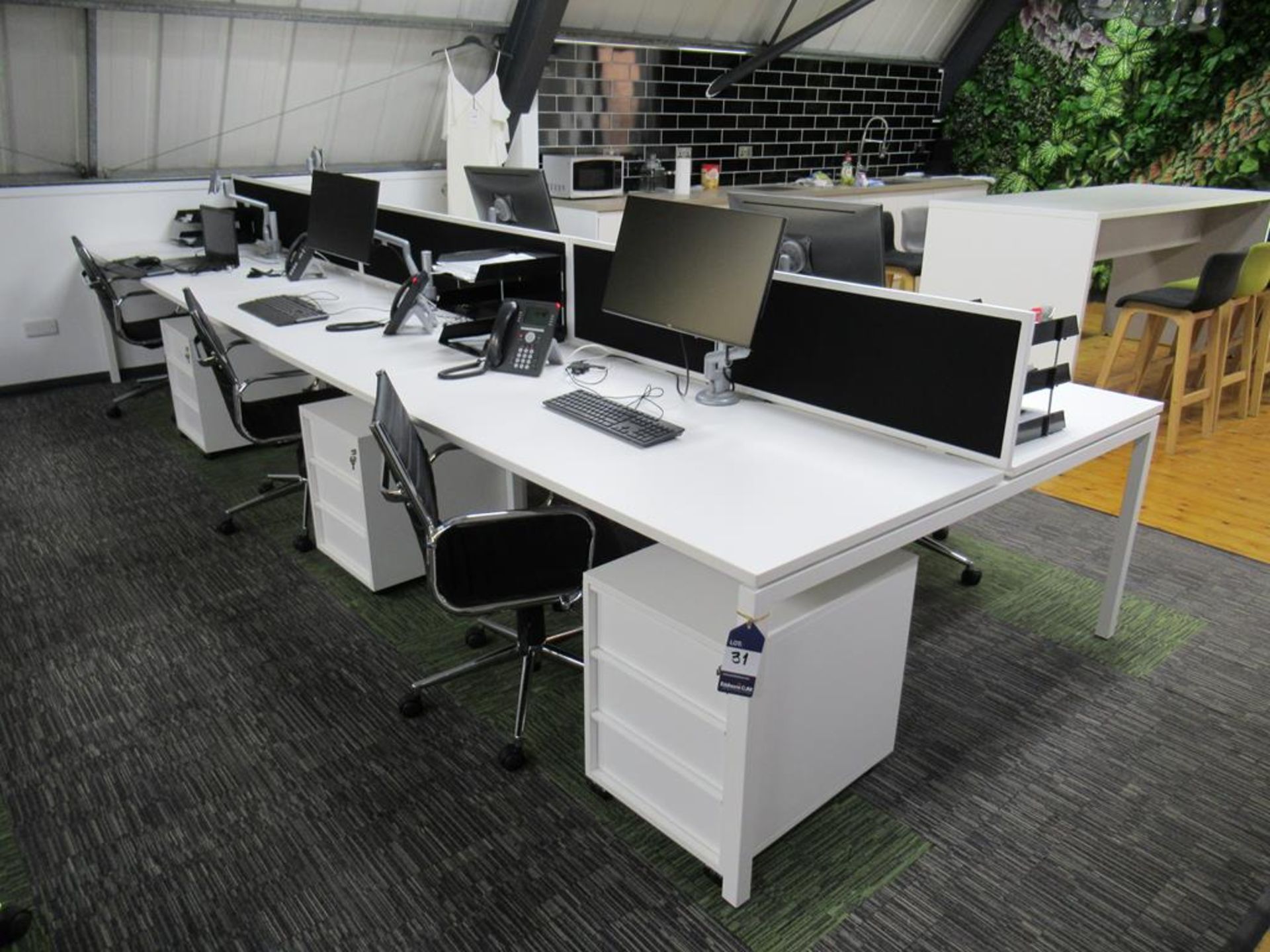 Back to Back' Office Compact Bench Desks with 6 x Mobile Office Chairs and 6 x Matching Pedestals