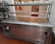 Stainless steel 5 hatch servery, with overhead shelving, and undercounter storage (Approx. 1800 x