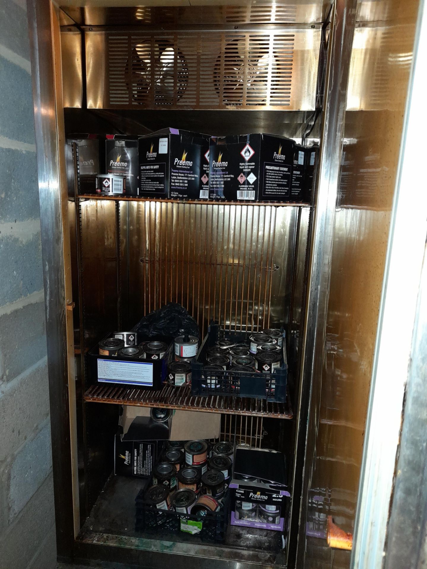 Unbadged upright stainless steel refrigerator (non-working) and contents of various fuels - Image 2 of 2