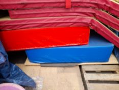 5 x Assorted crash mats (1 x red, 2 x blue, 2 x denim), various sizes